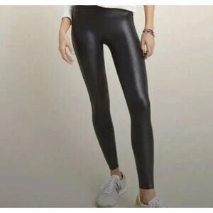 Spanx Faux Leather Leggings Women Small Black High Waist‎ Stretch Ankle Length